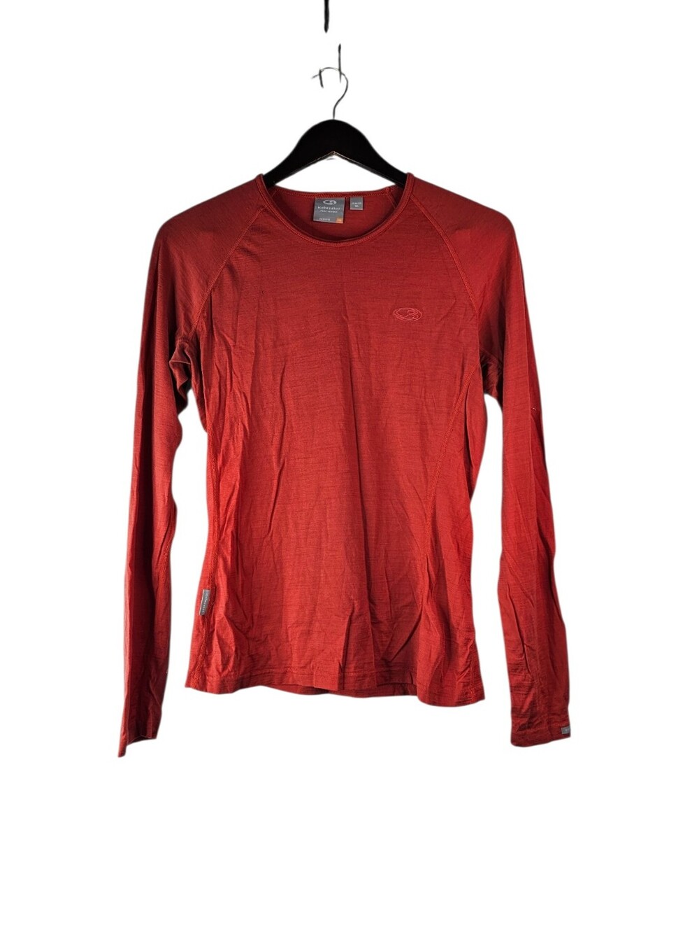 Icebreaker Bodyfit 200 Pure Merino Wool Base Layer Shirt Mens Large Red Slim Fit